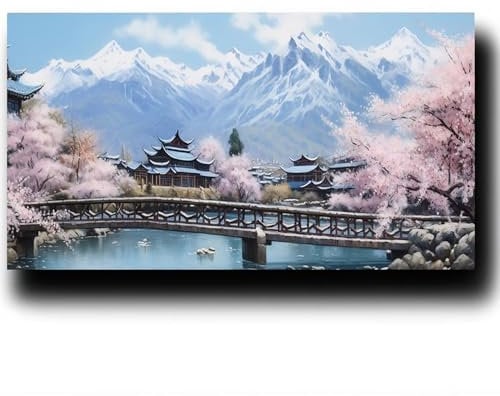 Malen Nach Zahlen Erwachsene Blume DIY Malen Nach Zahlen Kinder und Anfänger, Berg Paint by Numbers, mit Drei Arten Pinseln und Leinwand zum Bemalen Acrylfarben Set, Als Zimmer Deko 80X160cm 7w-E-Y