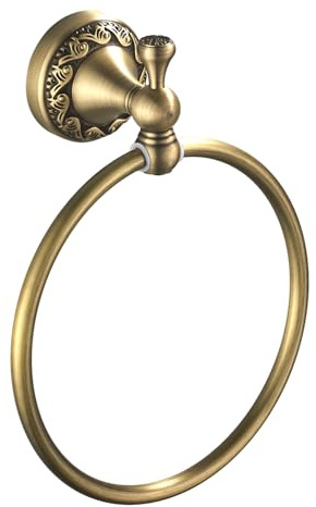 Flybath Anneau Porte Serviette Rond Mural Laiton Brossé Antique 18 CM | Gravure De Motif Exquis, Robuste, Mini Support de Torchon Doré Vintage, Accessoire Salle de Bain Cuisine Rétro Bronze