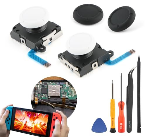 2 Stück Joysticks für Nintendo Switch 3D Analoge Joystick für Nintendo Switch OLED/Switch Lite Stick Thumbstick Reparatur Werkzeug Ersatz(Weiß)