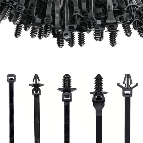 Paquete de 210 bridas universales para sujeción de coche, 5 tamaños, cremallera negra, nailon, resistente, para automóviles, construcción, bridas interiores (210)