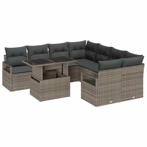 vidaXL Garten-Sofa-Set mit Kissen 9 pcs Grau 100 x 55 x 73 cm, Garten und Terrasse, modernes Outdoor-Sofa-Set, abnehmbare Kissen, UV-beständige Materialien, Flexibles Design
