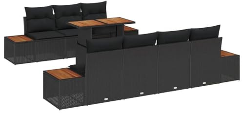vidaXL Garten-Sofa-Set mit Kissen 8 pcs Schwarz Poly Rattan, Garten und Terrasse, modernes modulares Set, robuster Sofa, verstellbare Füße, Outdoor-Sitzgruppe