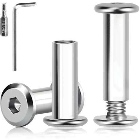 XRXYMQ 50 Pcs Cabinet Connector Bolts M5 x 10 mm with Barrel Nuts | Cabinet Connector Bolts with Barrel Nuts, Furniture Fasteners with Hex Key and Bit, Secure Assembly, Cabinets Beds and Tables