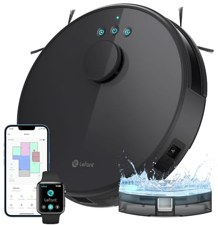 Lefant Robot Aspirateur Laveur 2 en 1 5500Pa, Navigation LiDAR, Cartographie Multi-étage, Zones Virtuelles, Connecté par Alexa/APP/WiFi, Idéal pour Poils d'animaux Tapis Sols Durs, M1 Noir