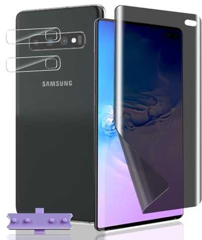 Jaavkkma 1 Pièce Protection Écran Anti Espion Flexible pour Samsung Galaxy S10 Plus + 2 Pièces Verre Trempé Protecteur Caméra, Anti-Spy, Protège Écran pour Galaxy S10 Plus - Privacy Souple TPU Film