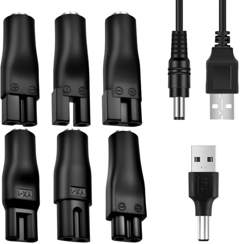 Thalire Universal USB-Ladekabel für Rasierer – 7-teiliges Adapter-Set mit 6 austauschbaren Steckern für Elektrorasierer, Haarschneidemaschinen und Körperpflegegeräte, kompatibel mit 5V-Geräten