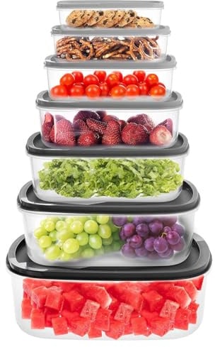 Greenfields 7 Piece Food Storage Containers Set – Leak-Proof BPA-Free Plastic Lunch Boxes with Lids – Stackable Nesting Meal Prep Containers for Kitchen, Pantry, Freezer, Office & School