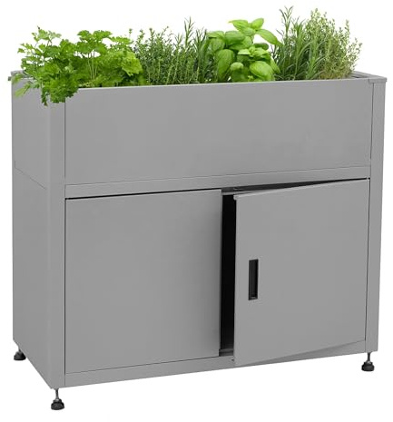 Mendler Hochbeet HWC-O85, Stauraum, Metall 33kg 91x101x51cm - grau | Metallhochbeet, Blumenkasten, Pflanzkübel