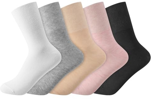 Zuimei 5 pairs Loose Socks Womens, No Elastic Diabetic Socks 4-8 Breathable Soft Wide Hospital Sock for Women Ladies(Black, White)