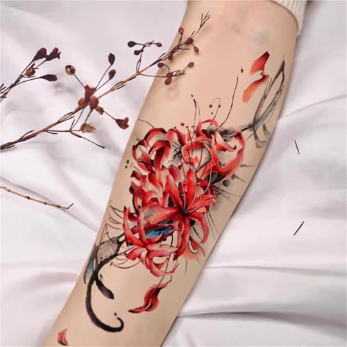 Tatouages temporaires imperméables et longue durée représentant le lys araignée sur la clavicule et le bras, avec le motif Hell Girl