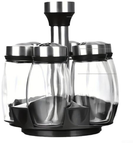 Caswynlife Rotating Spice Rack Carousel With 6 Lead-Free Glass Jars, 360° Revolving Design Keeps Seasonings Fresh And Organised For Efficient Cooking(seasoning jar white)