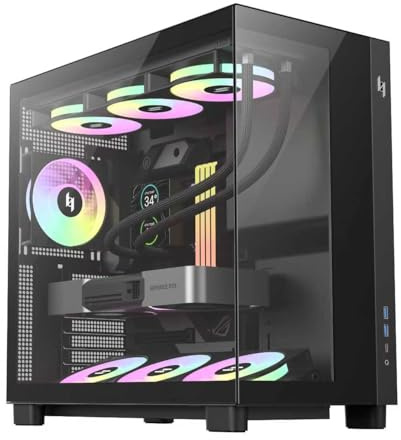 GAMEMAX NEX C53 Kompakt-ATX-Gehäuse, vorne montiertes Netzteil, 360-mm-Radiator, bis 410 mm GPU, 2×Type-C Gen2, 4 ARGB-Lüfter, geeignet für RTX 4090/5090 Gaming-PC