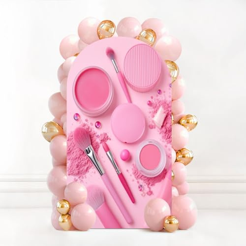 7.2FT Wedding Arch Backdrop Cover Pink Makeup Collection Brushes Powders Lipstick Spandex Fitted Fabric Round Top Stretchy Stand Covers for Baby Shower Birthday Party Decoration