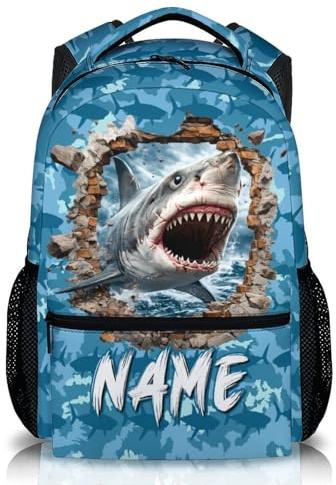 CustomWish Hai Rucksack Kinder Personalisiert mit Namen - Schulranzen für Jungen Grundschule - Kinderrucksack Wanderrucksack für Kindergarten Sport