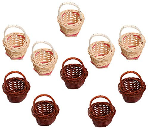 10Pcs Mini Cestino Miniature Vintage di Vimini Mobili in Rattan Cestino Portatile di Casa delle Bambole Cestino per Pasqua Playhouse Accessori Fai da Te 4X3x6 Centimetri