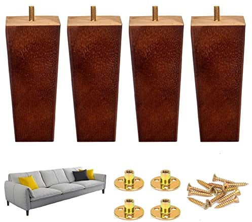 15 cm / 6 Inch Wood Trapeze Tapered Furniture Leg Set of 4 Mid-Century Wooden Furniture Feet Replacement Legs with Mounting Plate & Screws for Sofa Couch Cabinet Chair Coffee Table Dresser - Walnut