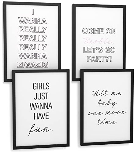 Papierschmiede® Premium Spruchposter Set 4er DIN A4 (21x30 cm) Motiv: 90s Girls, Songs Spice Girls Barbie, Typografie Bilder Wohnzimmer Schlafzimmer ohne Rahmen
