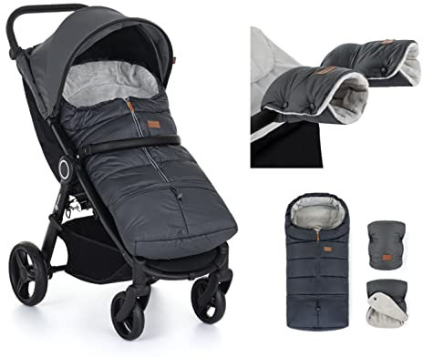 Petite&Mars Schlafsack für Kinderwagen JIBOT * Fußsack * Winterschlafsack für Kinderwagen, Buggy und Autositz * Warrm * Wasserdicht * Winddicht (Charcoal Grey set)