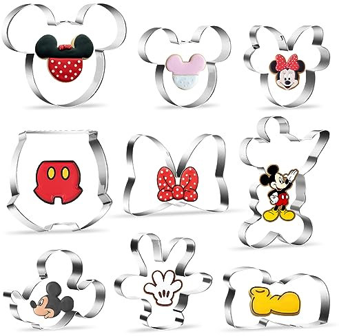 9Pcs Cortador de Galletas Mickey Mouse, Moldes de Galletas Mickey y Minnie Mouse para niños, Cortador de Galletas de Acero Inoxidable, Moldes para Hornear Fondant