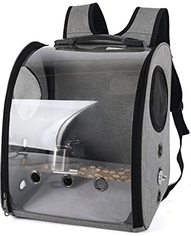 PHILSP Papageien-Rucksack, Tragetasche, Haustier-Vogel, Blasen-Rucksack, transparent, Reisekäfig, Schultasche, Grau