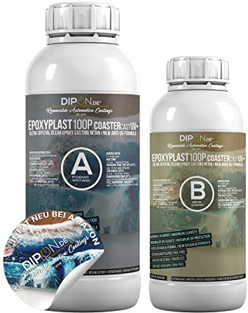 Epoxidharz EpoxyPlast 100P CoasterCast UV+ 0,75 KG Set I Glasklar & Blasenfrei I Maximaler UV Schutz I BPA frei Ungiftig I Geeignet für Resin Art Lesezeichen Anhänger Untersetzer I Premium Qualität