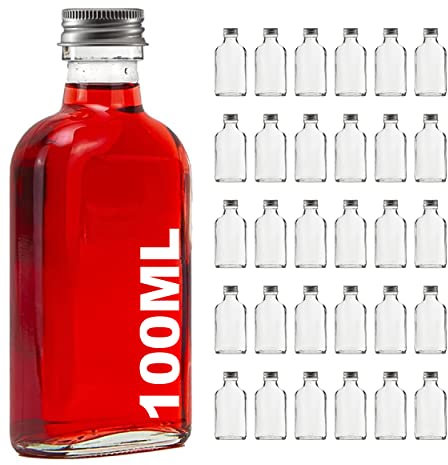 casavetro Lot de 30 bouteilles en verre vides de 100 ml avec bouchon à vis, bouteille de vin, liqueur, vinaigre, huile à remplir, 0,1 l (30 x 100 ml)