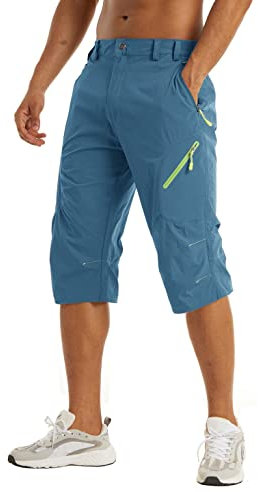 KEFITEVD 3/4 Hose Herren Leicht Wanderhose Sommer Stretch Caprihose Männer Cargo Bermuda Outdoor Hose Blau 34