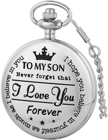Tiong Gravierte Taschenuhr zu Meinem Sohn Ich Liebe Sie Vintage Quarz Taschenuhr mit Kette Sohn Geschenke für Geburtstag Weihnachten