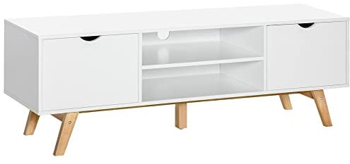 HOMCOM Mobile TV max 65 in Truciolato e MDF Bianco con 2 Credenze Laterali 2 Ripiani Centrali Aperti, 150x39x50 cm