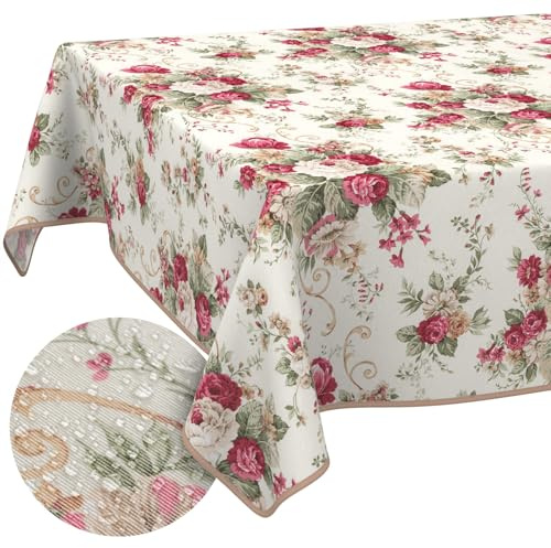 ANRO Tischdecke abwaschbar Rosen mit Saum 160x120 cm Tischwäsche | mit Saum eingefasst – Gartentischdecke wetterfest – schmutz- & wasserabweisend, pflegeleicht – waschbar bei 30 °C
