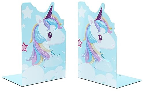 1 Paire de Serre-Livres Licorne Mignons, Serre-Livres en métal antidérapant, Support Organisateur de Bureau pour Enfant garçon Fille bibliothèque école Bureau Décoration de la Maison (Bleu)