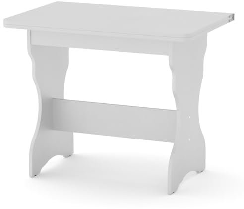 Rodnik Esstisch 59x90cm ausklappbar bis 90x118 cm, Tisch platzsparend, kompakt, drehbare Tischplatte mit abgerundeten Ecken, KS-3 (Weiß)