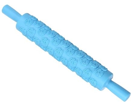 CoCud Pattern Embossed Rolling Pin, 14.6 Length, PP Plastic Rose 3D Pattern Clear Texture Ergonomic Handle Decorative Roller - (Applications: for Clay Baking Fondant DIY)
