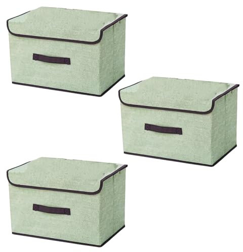 EURXLQ 3 Pcs Cajas Almacenaje Ropa Cajas Organizadoras Con Tapa Organizador Plegable Para Ropa Adecuado Para el Hogar,Armario,Caja de Manta (Verde, 36×23×24 cm)