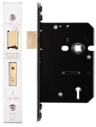 Zoo Hardware 5 Lever Sash Lock - 76mm C/W Stainless Steel Forend and Strike Satin Stainless
