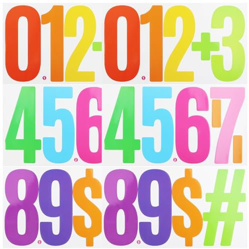 6 Inch Large Vinyl Number Stickers, 6 Sheet Assorted Colours Waterproof & Removable Vinyl Stickers for Outdoor, Wheelie Bins, Mailbox, House Number Decor - Multi