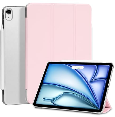4UBonLife Coque pour iPad Air 11 Pouces M3/M2 (2025/2024), pour iPad Air 5e/4e Génération 10,9 2022/2020, Housse Étui de Protection Léger Coque Arrière en PC Rigide Translucide Givré, Rose