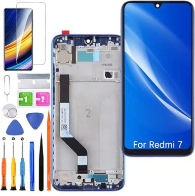 HLYGZX Pantalla de repuesto para pantalla LCD Xiaomi Redmi 7, M1810F6LG M1810F6LH M1810F6LH M1810F6LI, kit de piezas de reparación (azul cometa con marco)