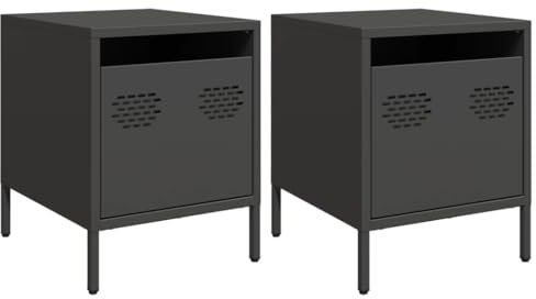vidaXL Nachttische 2 STK. Schwarz 35x39x43,5 cm Stahl, Schrank, Nachtkommode, Bettschrank, Nachtschrank, Nachtkonsole, Schlafzimmermöbel, Bettschrank