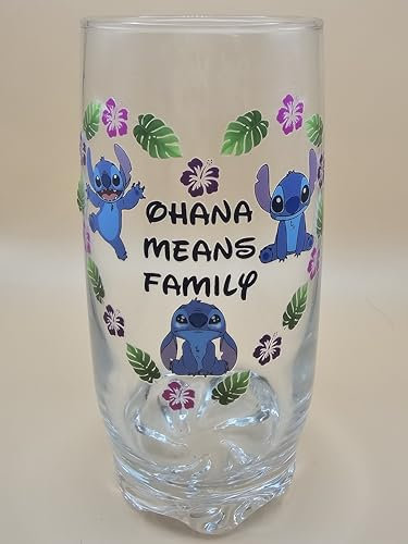 Ohana Means Family Glass Tumbler. Unique Gift. Drinking Glass