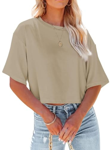 Suncife Womens Workout Crop Tshirt Tops Hlaf Sleeve Casual Loose Fit Tees | Breathable and Soft Fabric, Comfy to Your Skin, Dressy Plain Design, Suitable for Going Out and Summer Wear