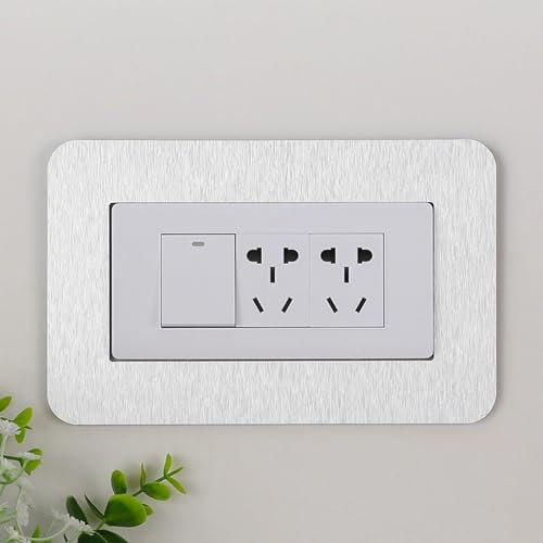 Plug Socket Surround Plates,Socket Surround,Double Socket Surround, Silver Resin Light Switch Cover Plate Simple Design Square Frame for Home Decoration (7.5x15.5cm)