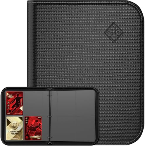 Sammelkarten Album 4 Pocket mit 50 Seiten und 400 Kartenfächern | Mit PU Leder Einband und obenladenden Taschen für Standardgröße TCG Karten, Schwarz