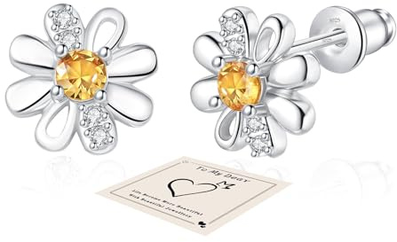 YOEE Daisy Studs Earrings for Women,Sterling Silver Plated Stud Earrings With Orange/Yellow/Blue/Pink/Purple/White/Green Birthstone Earrings Daisy Earring Jewellery Gifts for Mum Sister Grandma