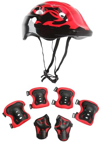 Rurbeder 7 pcs Knieschützer für Kinder, mit Helm, Inliner, Knie- und Ellenbogenschützer, Skateboard, Longboard, Stunt Scooter, Fahrrad, Rollschuhe, Protektoren