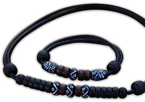 HANA LIMA Lederkette Armband Halskette Surferarmband Lederarmband Surferkette Schmuck Set