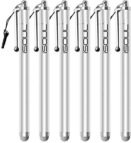 ISOUL Stylus Touch Pen, [6 PACK] Styli Capacitive Touchscreen Pen Steel Stylus For iPhone, iPad Mini, Pro, Galaxy, Note, Tab, Nexus, Nokia, Blackberry, OnePlus, Tablets and More - Silver