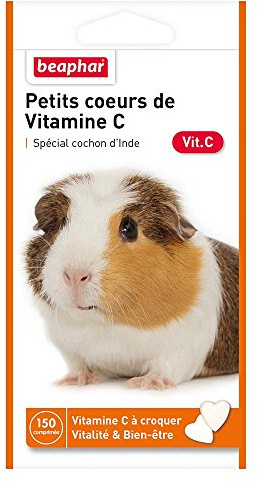 Beaphar – Petits cœurs de Vitamine C pour Cochon d'Inde – Friandises à croquer – Apporte vitalité et Bien être – 150 comprimés