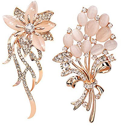 CAREOR 2 Stück Mode Brosche Broschen Pins Blumenbrosche mit Diamant Brosche und Pin-On-Legierung Brosche für Herren Damen Mädchen Bank Stewardess Studenten