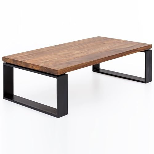Wohnling Couchtisch WL5.650 Sheesham 115x35x60 cm Massiv Holz Sofatisch mit Metallgestell, Wohnzimmertisch Rechteckig Massivholz Braun, Holztisch Modern, Tisch Wohnzimmer